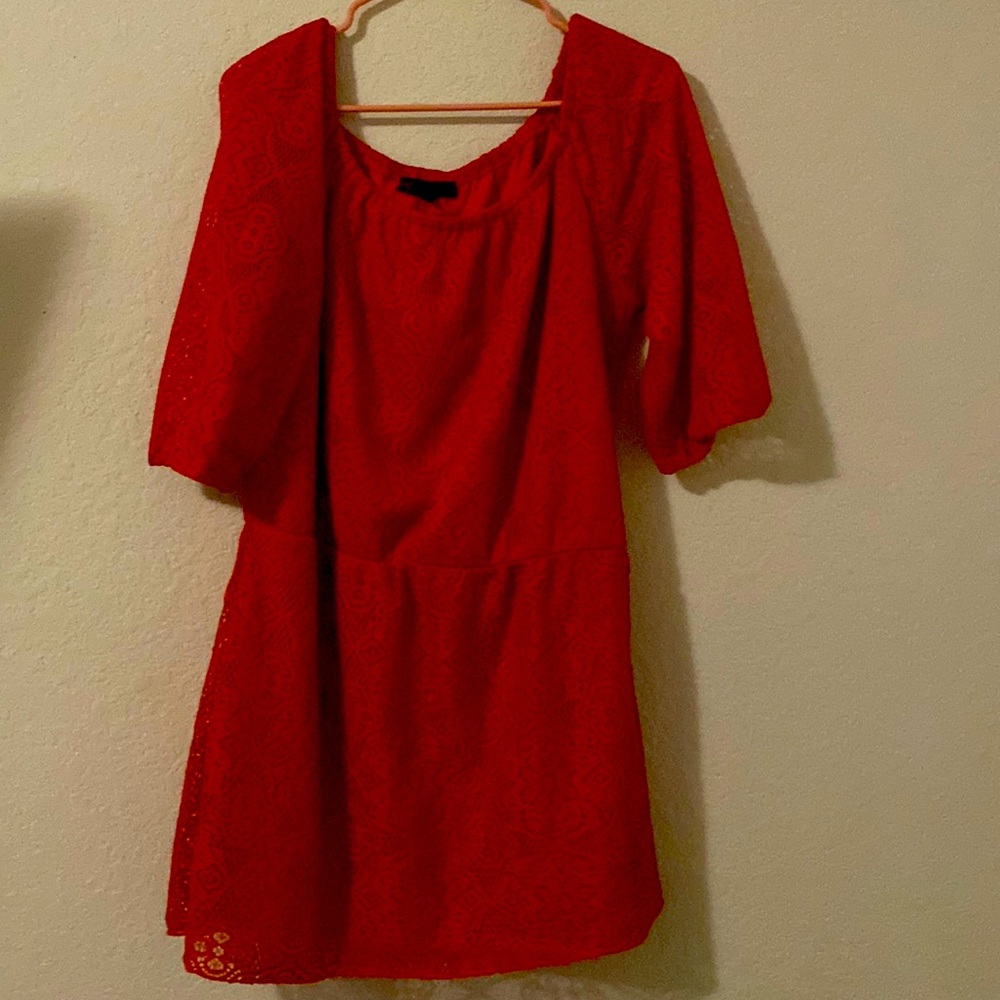 Red floral lace dress